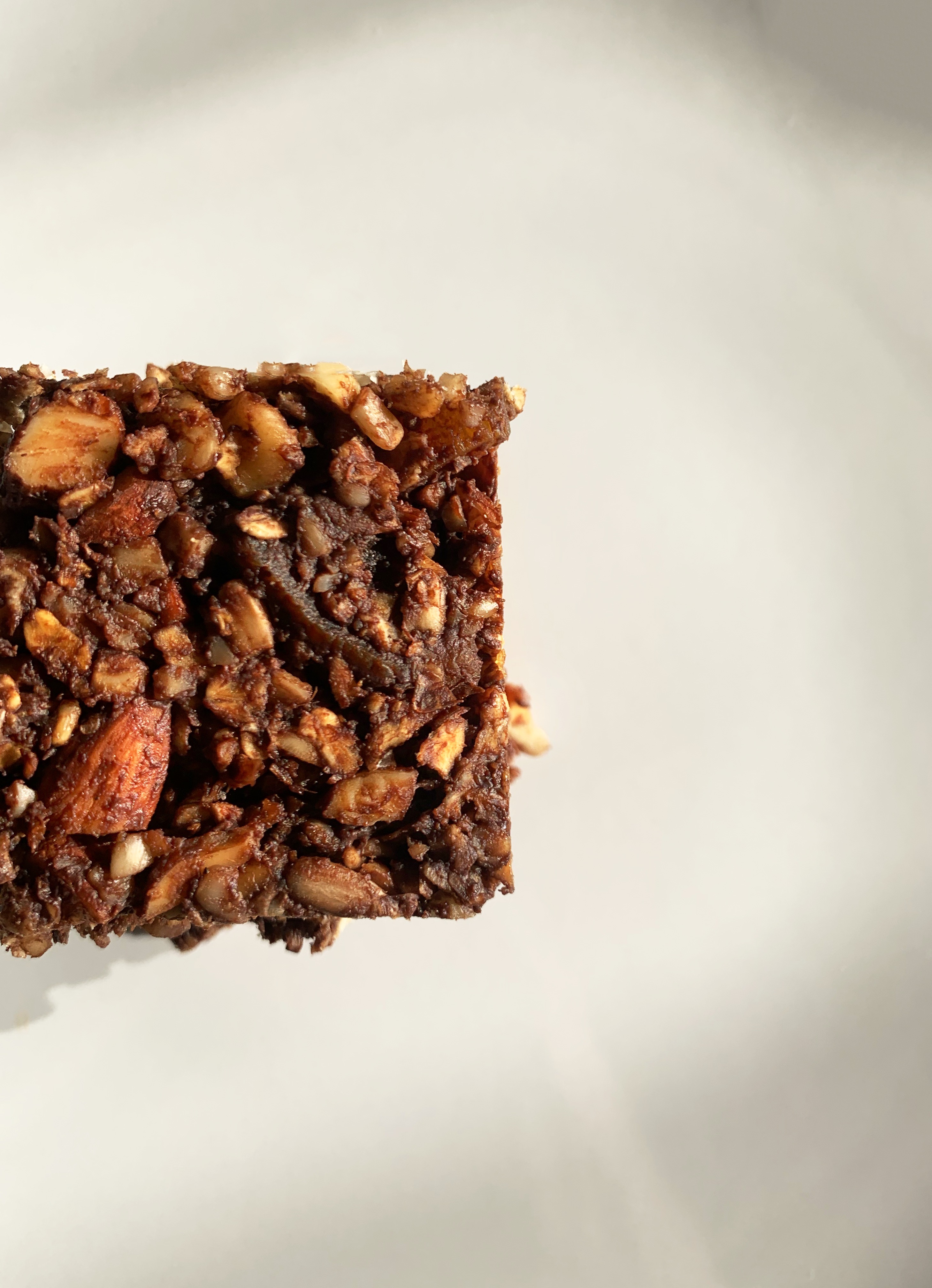 Close-up of crunchy but sticky protein bar