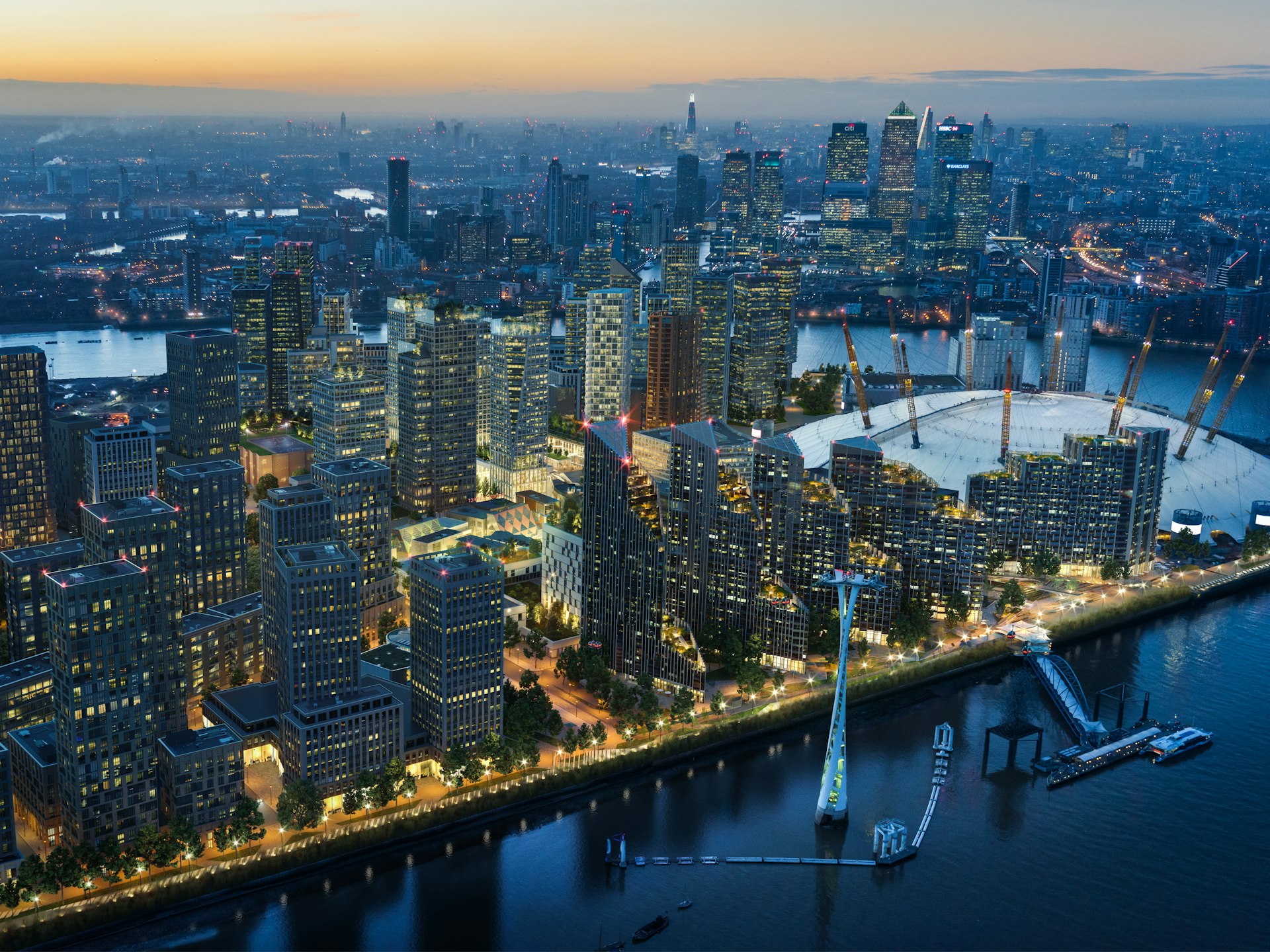 Zoomed out photo of whole Greenwich waterfront