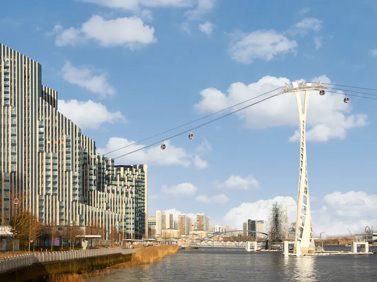 Upper riverside with cable cars in view