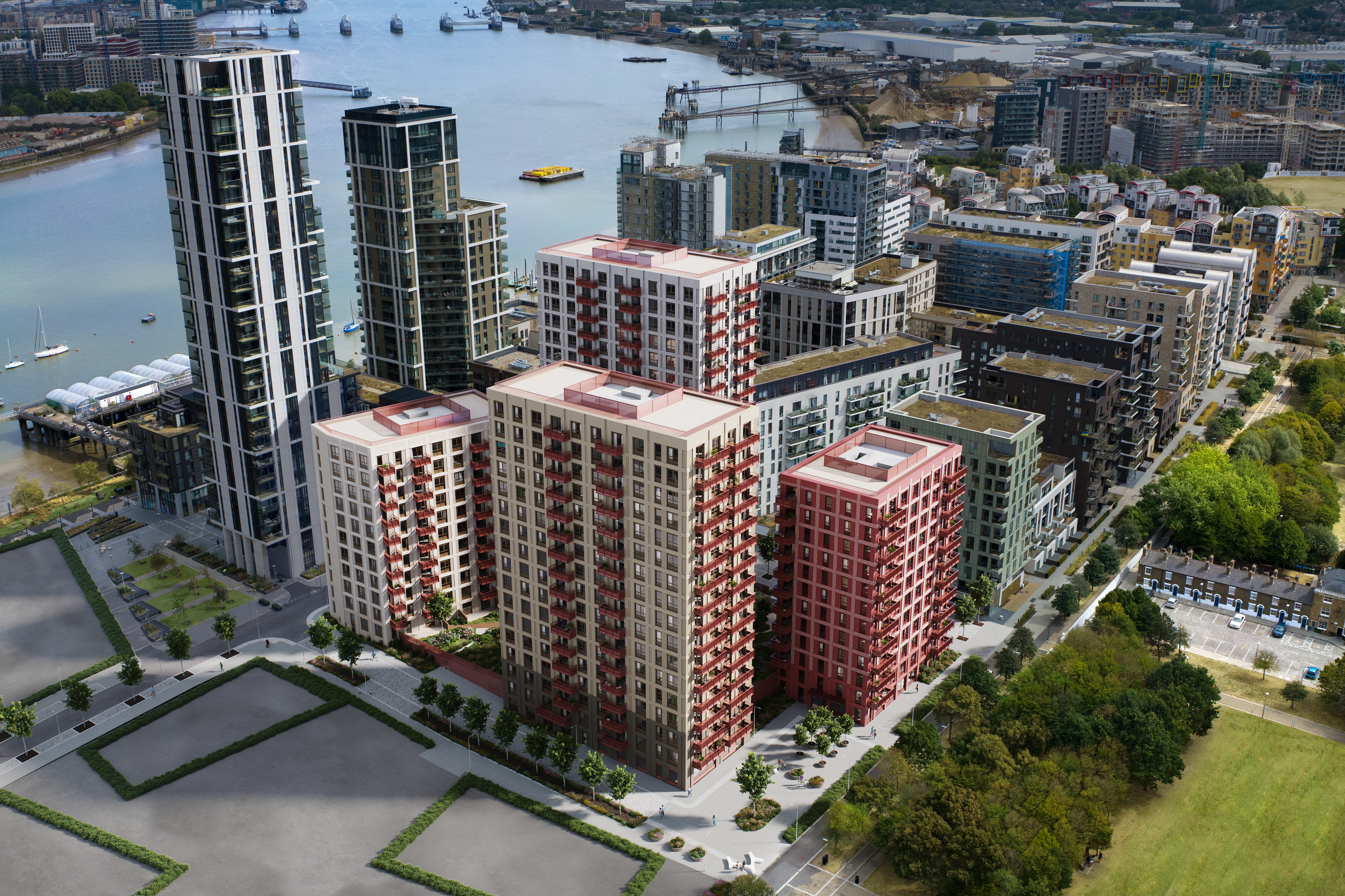 CGI aerial shot of Peninsula gardens in 2025