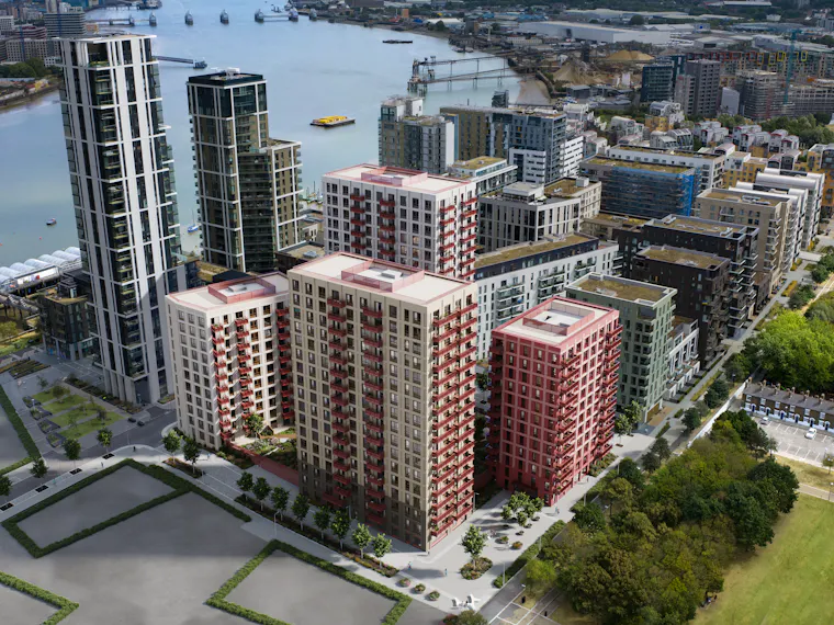 CGI aerial shot of Peninsula gardens in 2025