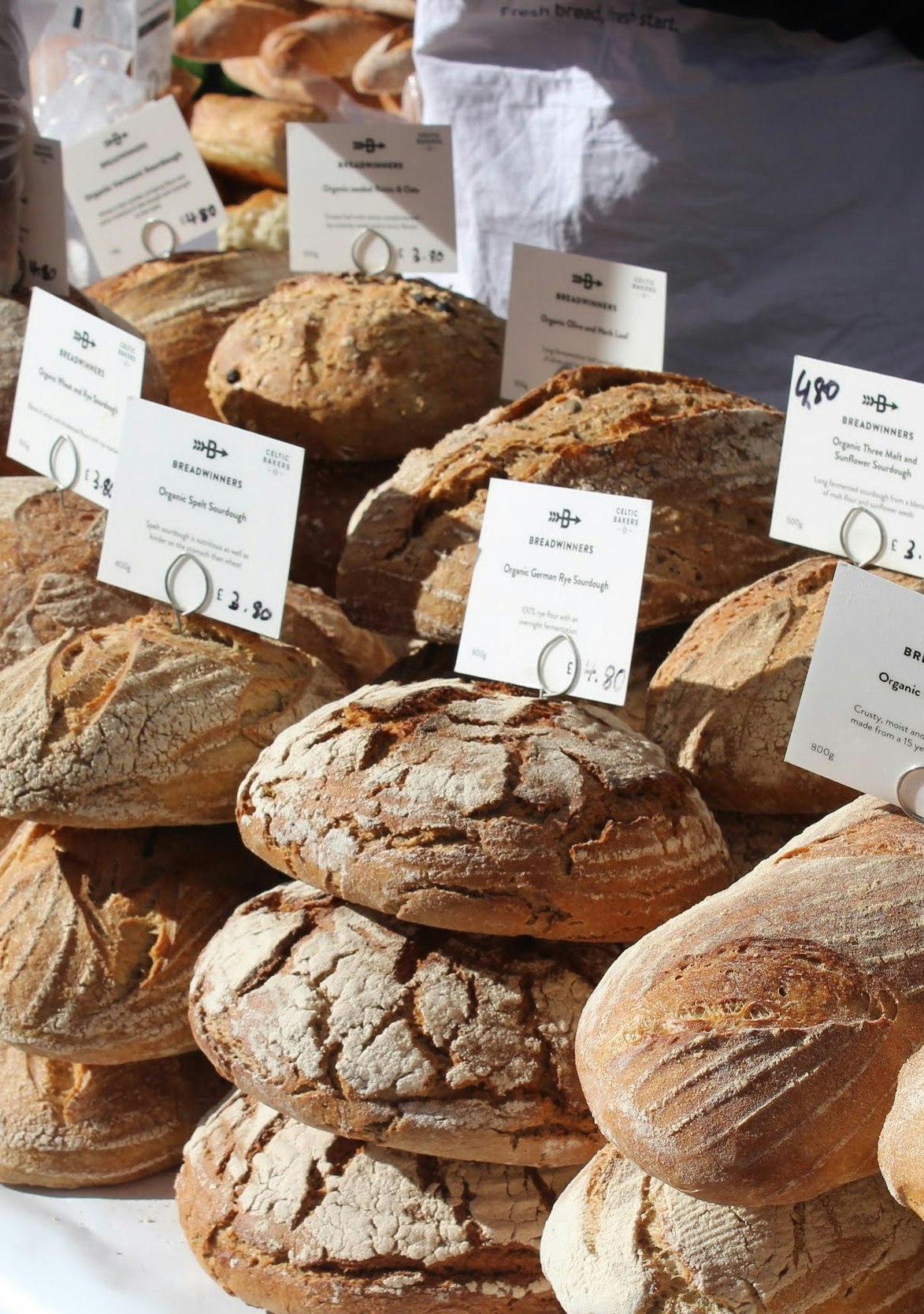 Artisan bread on display at the stall
