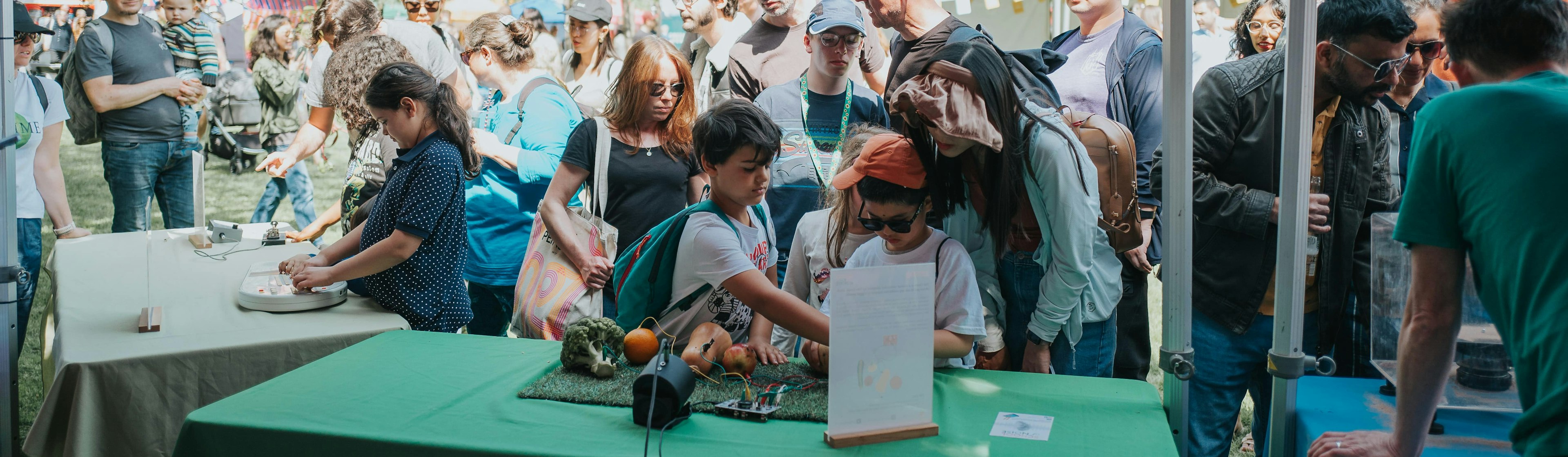 Two children play with instruments