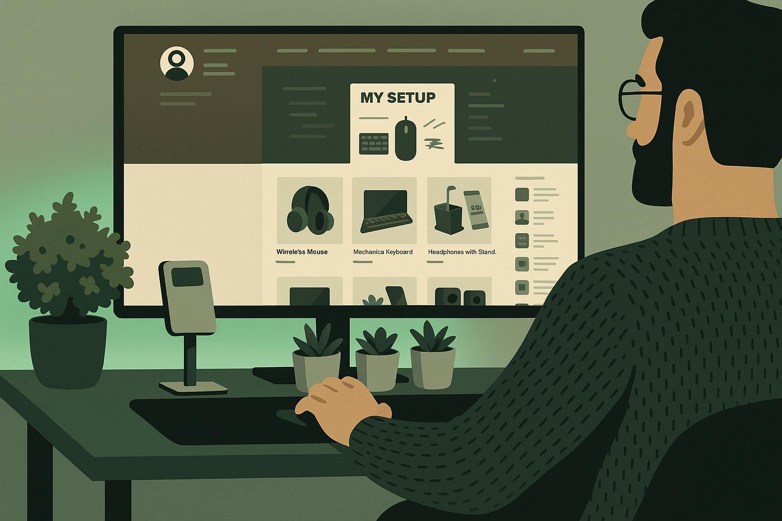 man browsing on computer