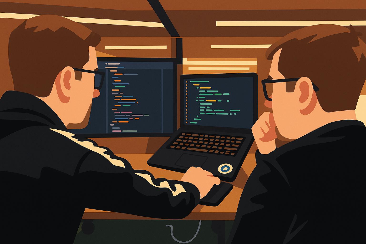 2 men looking at a computer