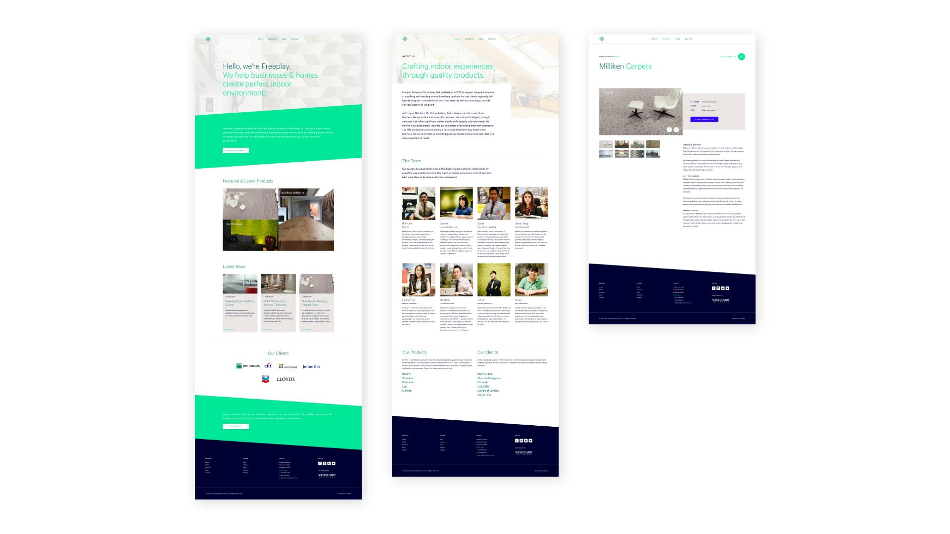 Freeplay website home, about, and product page