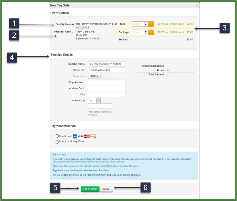 Order Metrc Tags Dashboard