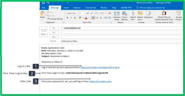 Metrc Welcome Email including login credentials