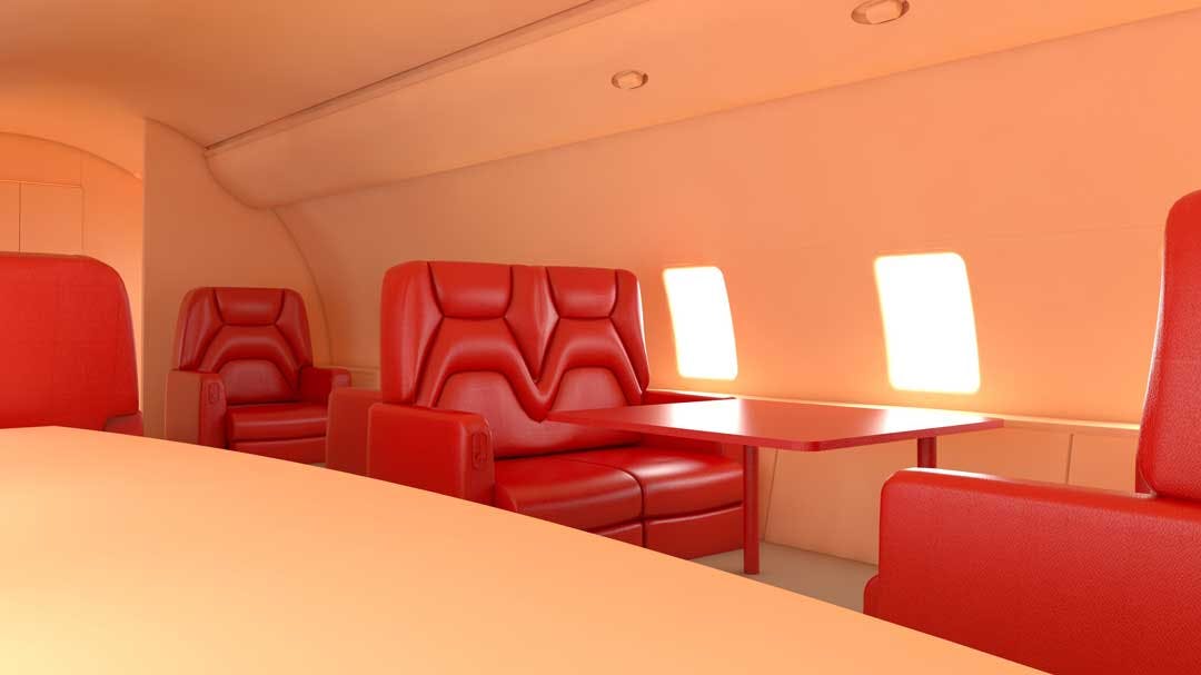 A custom interior on a private charter plane