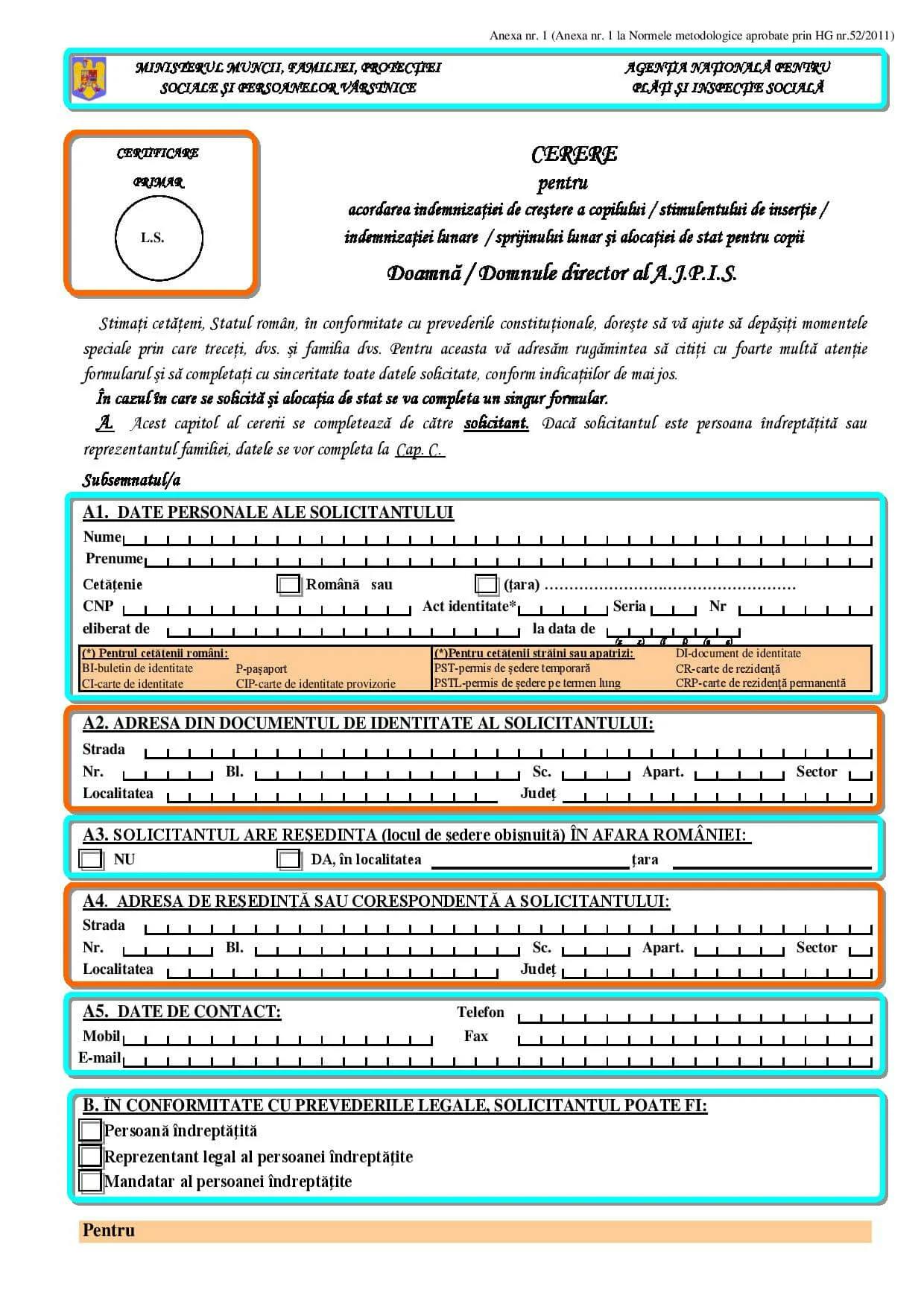 Cerere tip pentru indemnizatie crestere copil