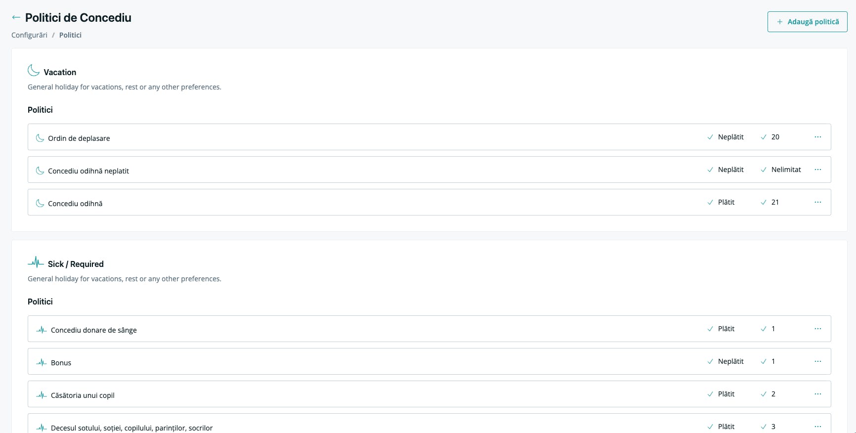 Politici de concediu ușor configurabile
