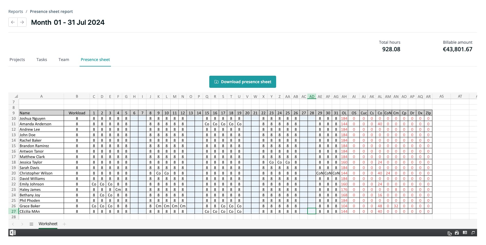 Attendance sheet 