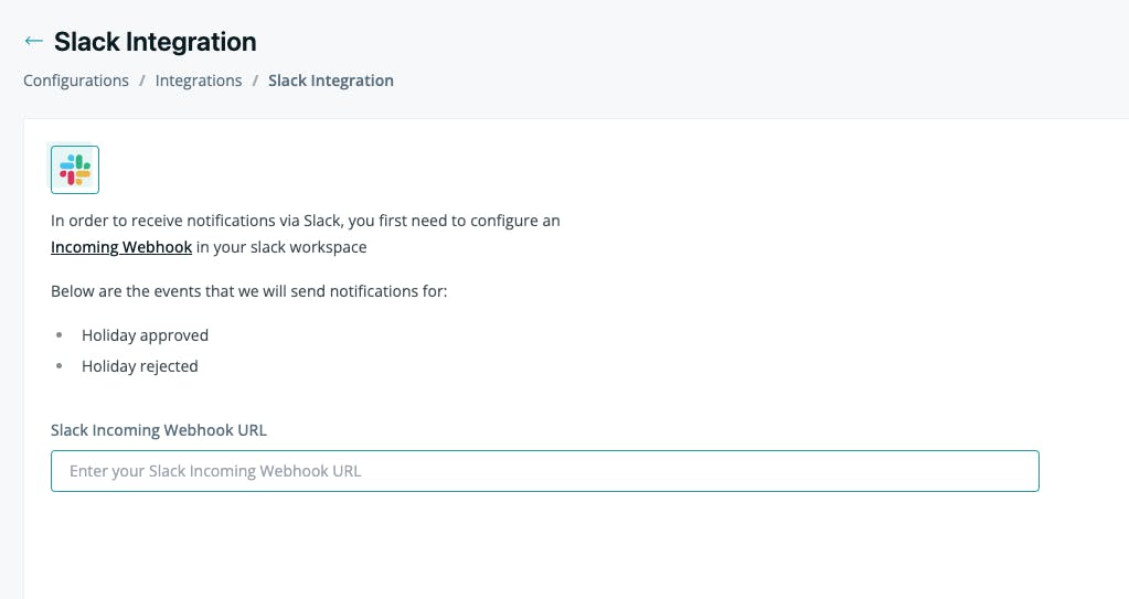 Slack integration page