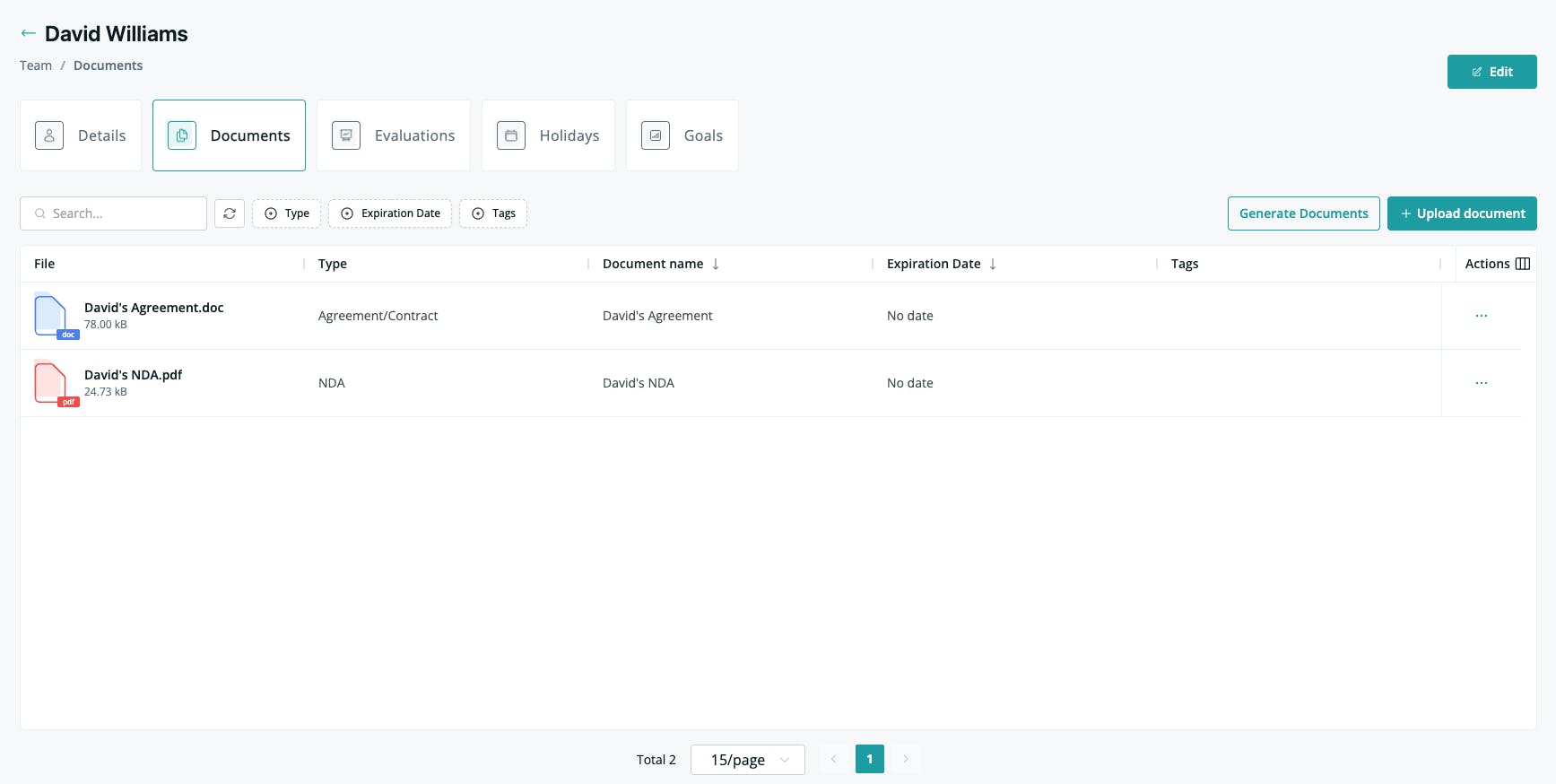 Documents des employés