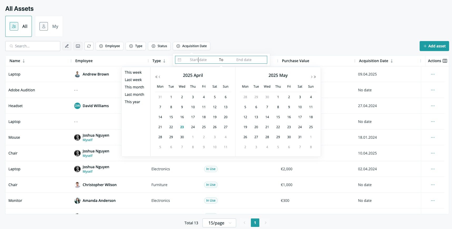Organize by type, status, or date