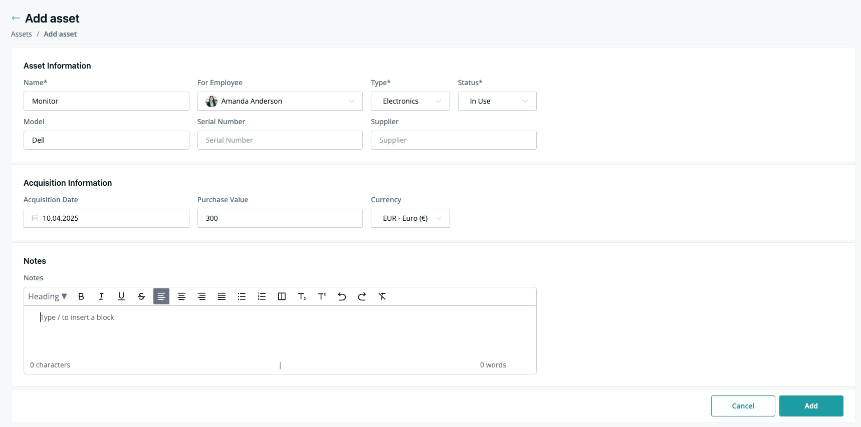 Add new assets in seconds