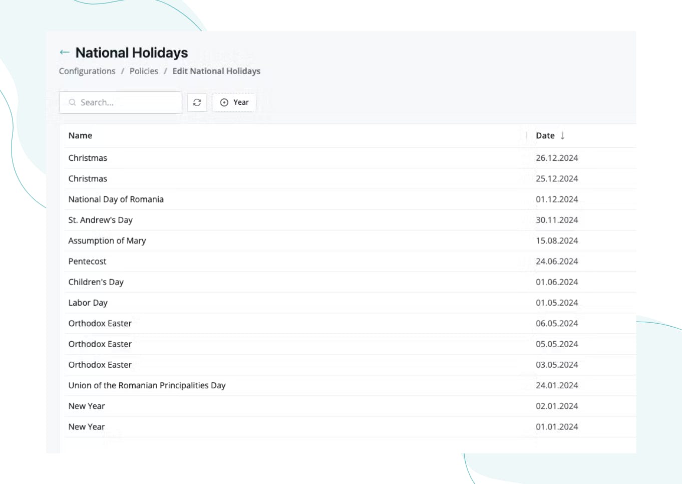 Editable National Holidays