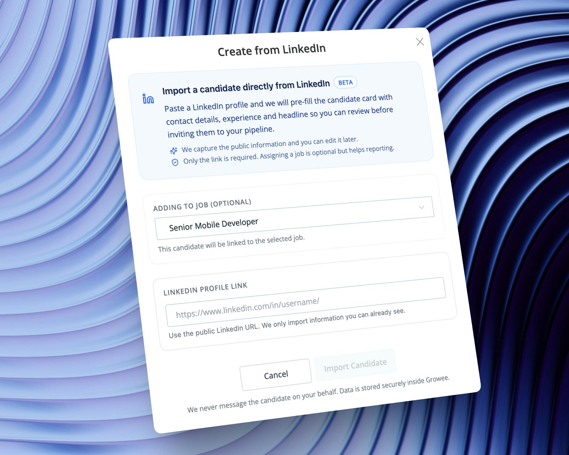 Import candidates automatically from CVs and LinkedIn