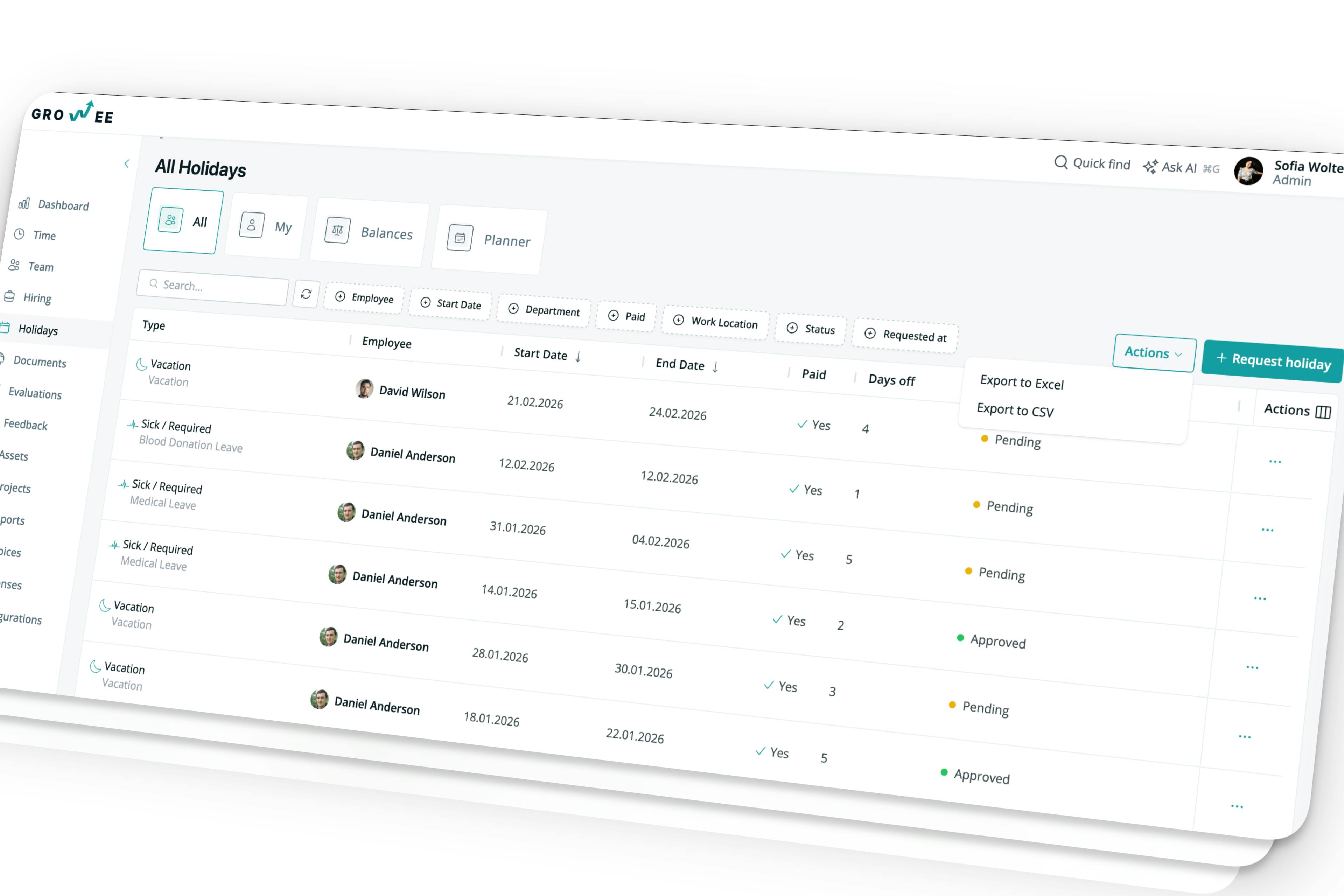 Export Leave Data Anytime