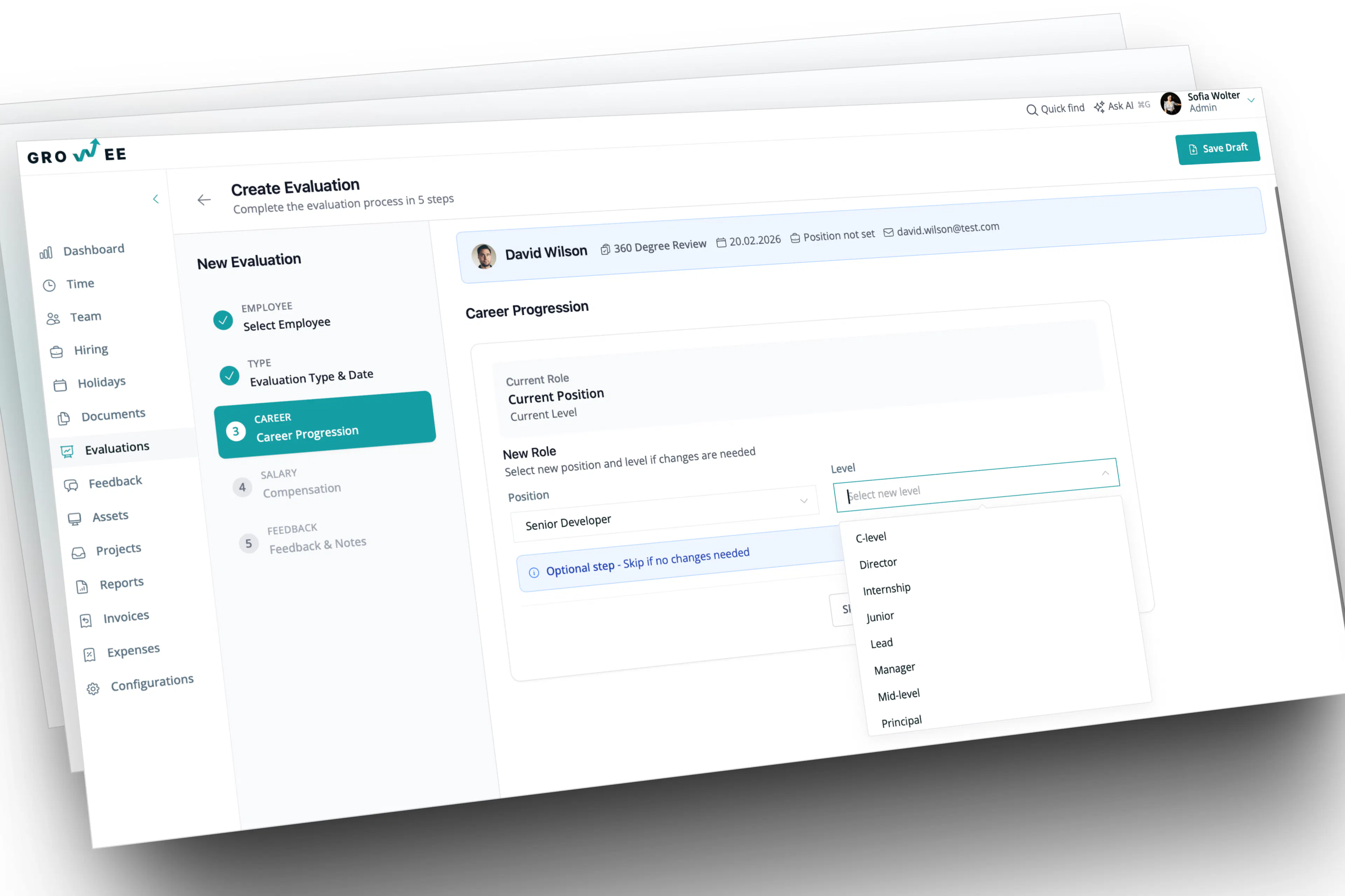 Track career progression alongside every evaluation