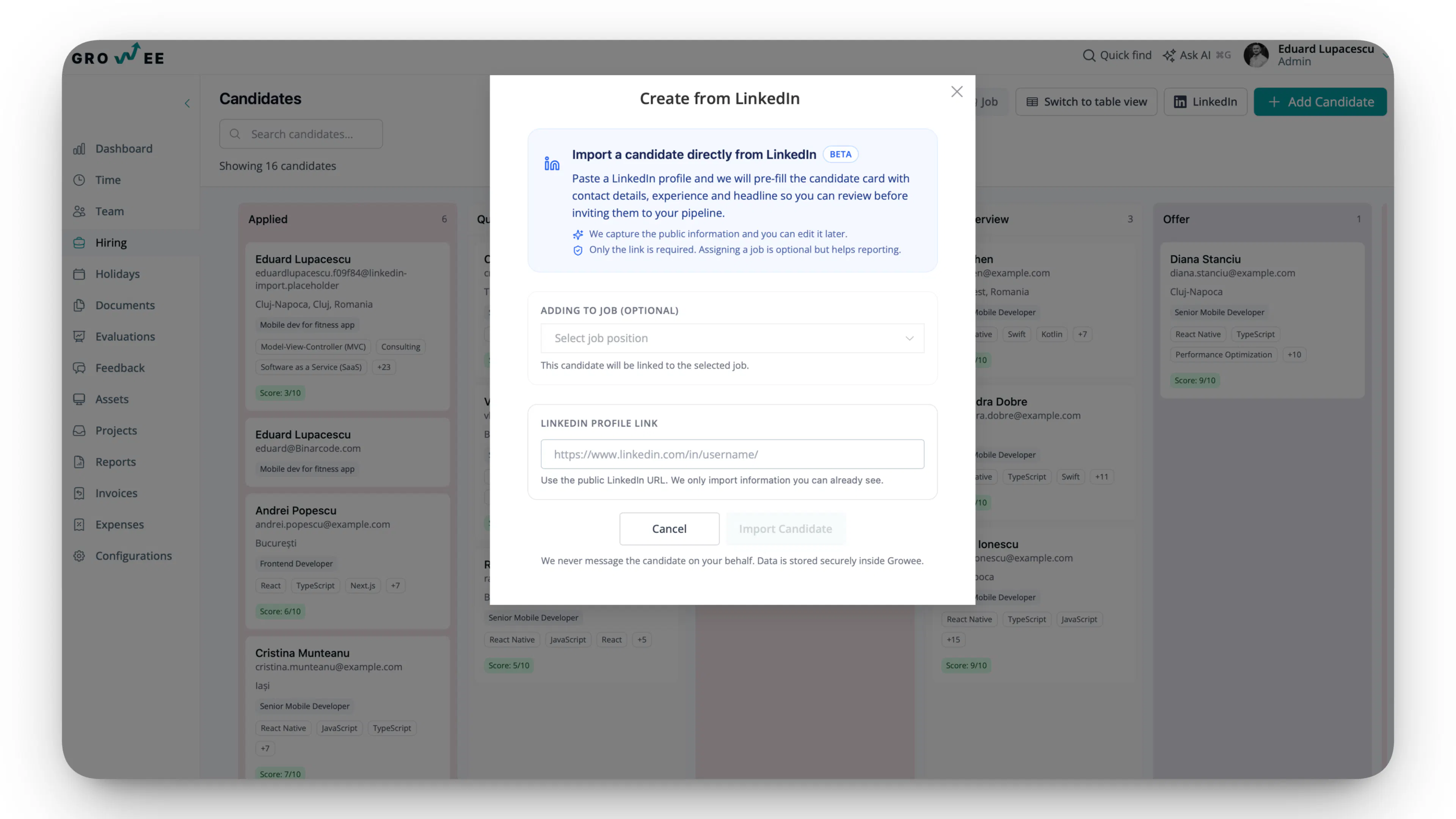 CV and LinkedIn Candidate Import