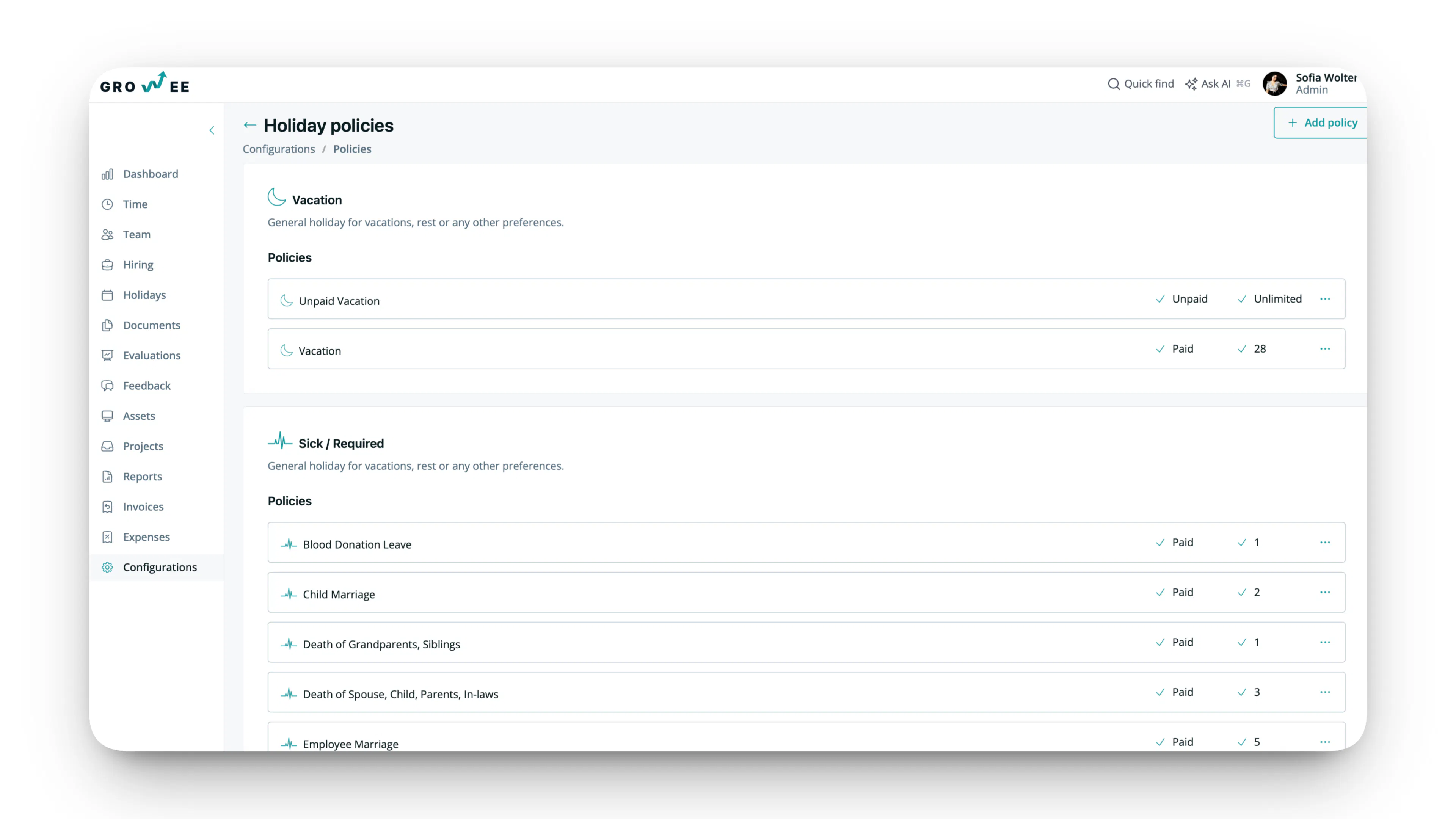 Easily configurable leave policies