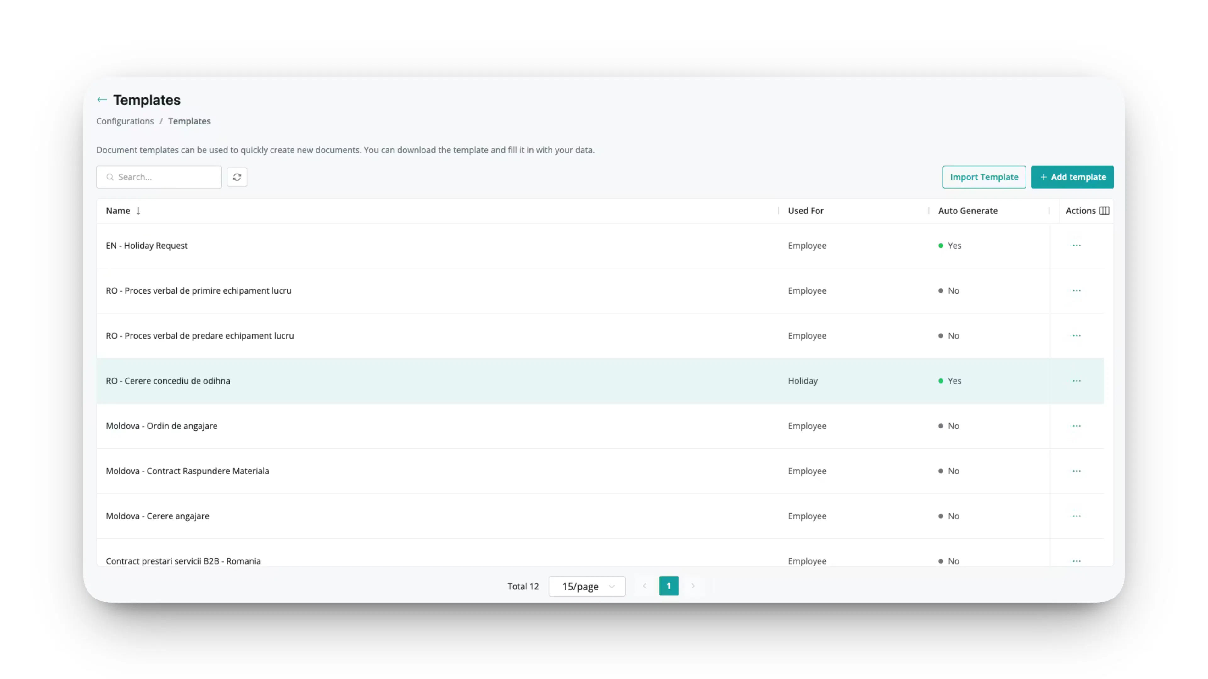 Import or add document templates