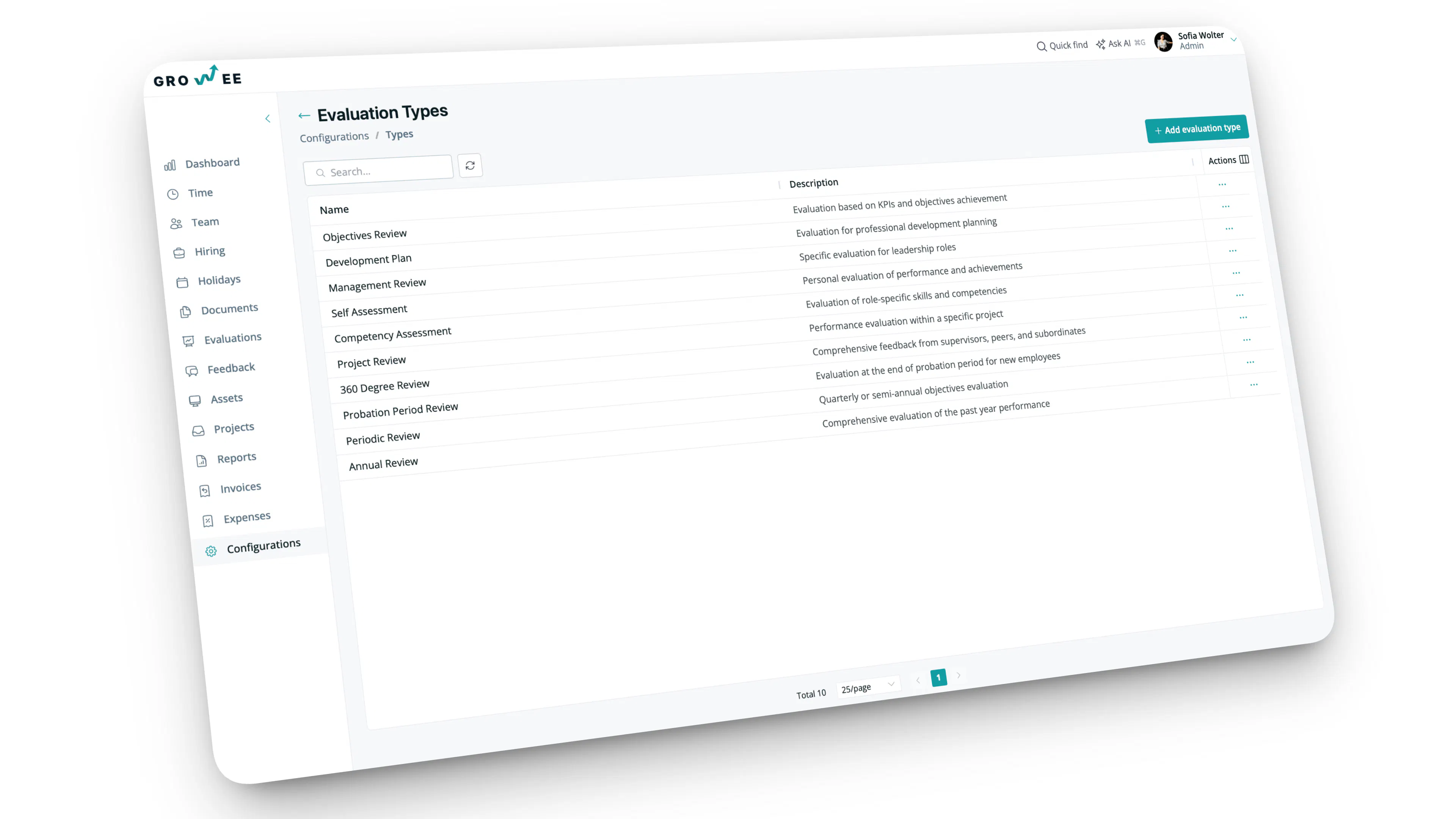 Configure evaluation types