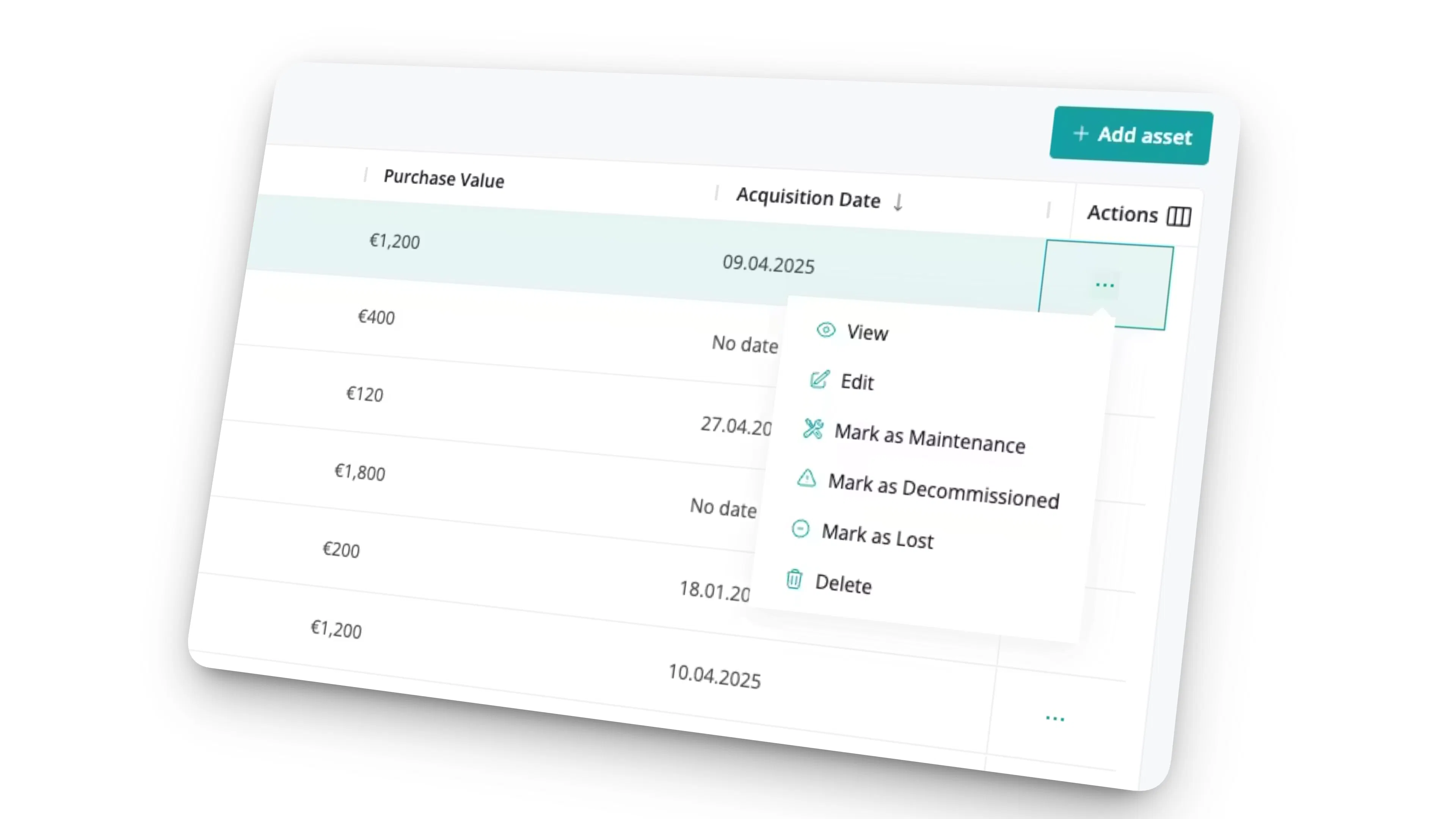 Update any asset status in one click
