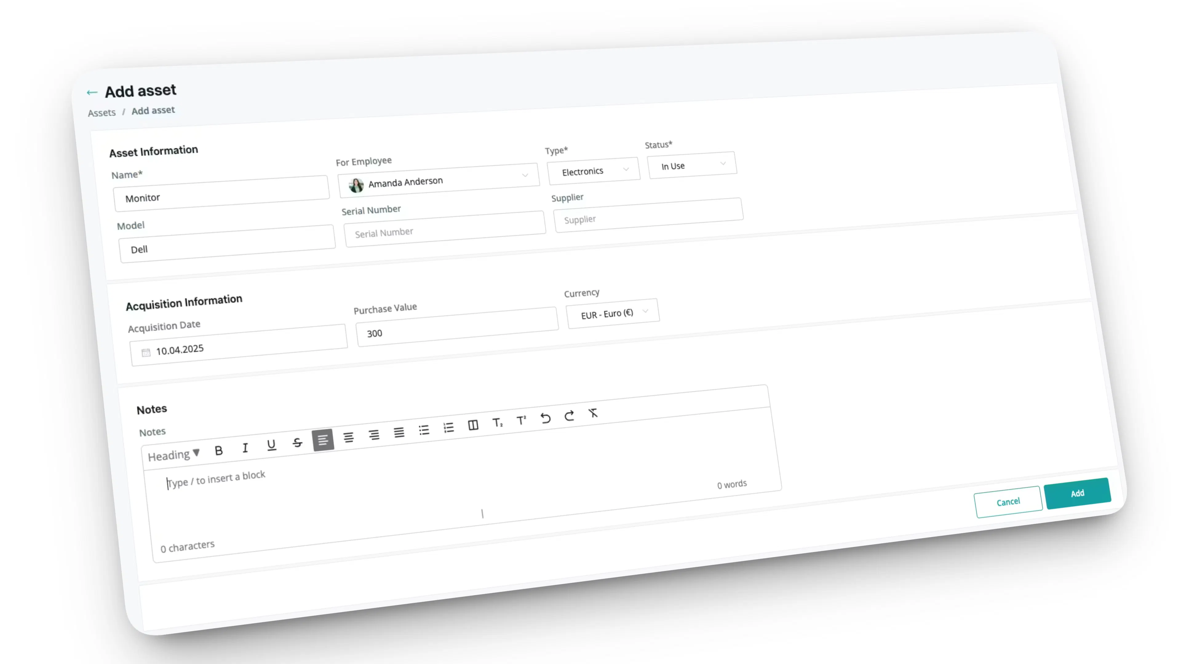 Add new assets in seconds