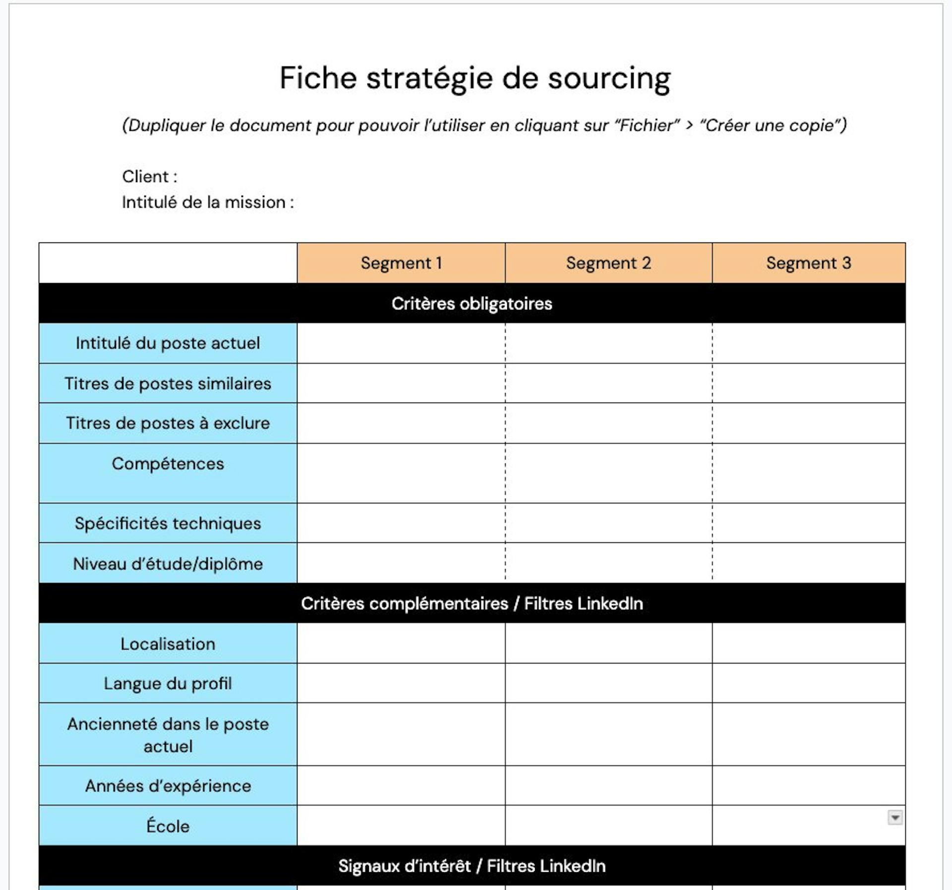 Fiche stratégie de sourcing