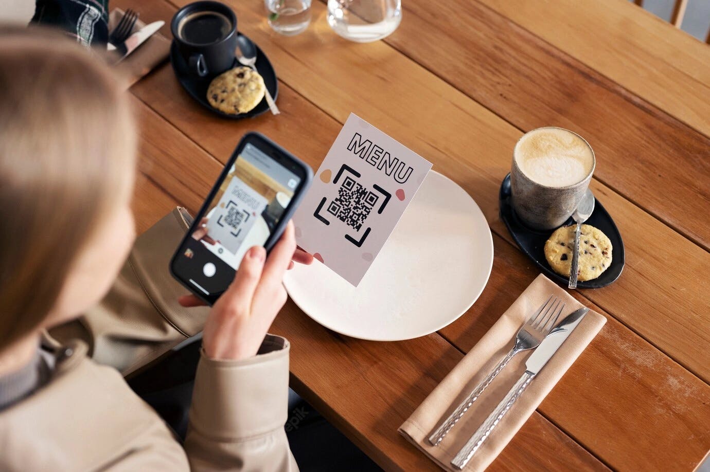 High Angle Woman Scanning QR Code - Mobile Order And Pay