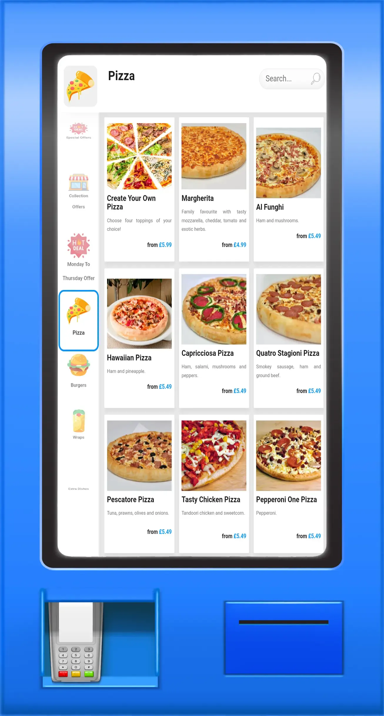 Blue Kiosk With Menu On Screen