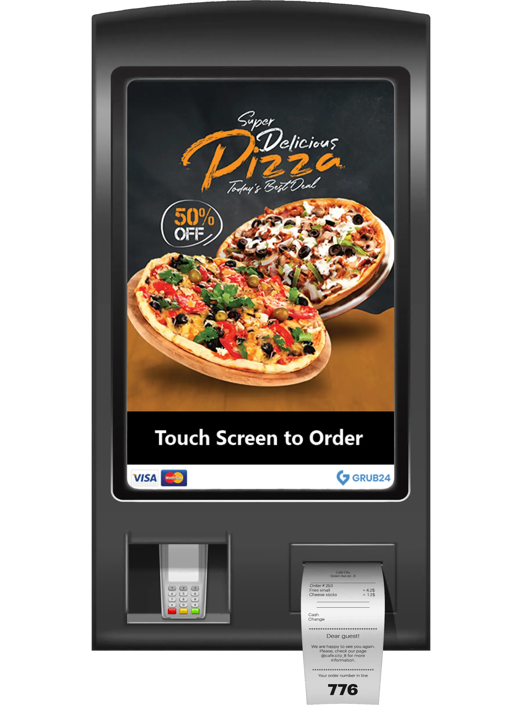 Grey Self Service Kiosk With Image On Screen