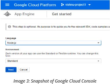 Snapshot of Google coud console