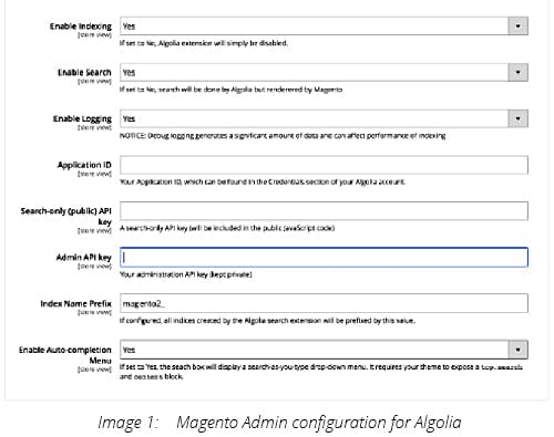 Magento Admin configuration for Algolia