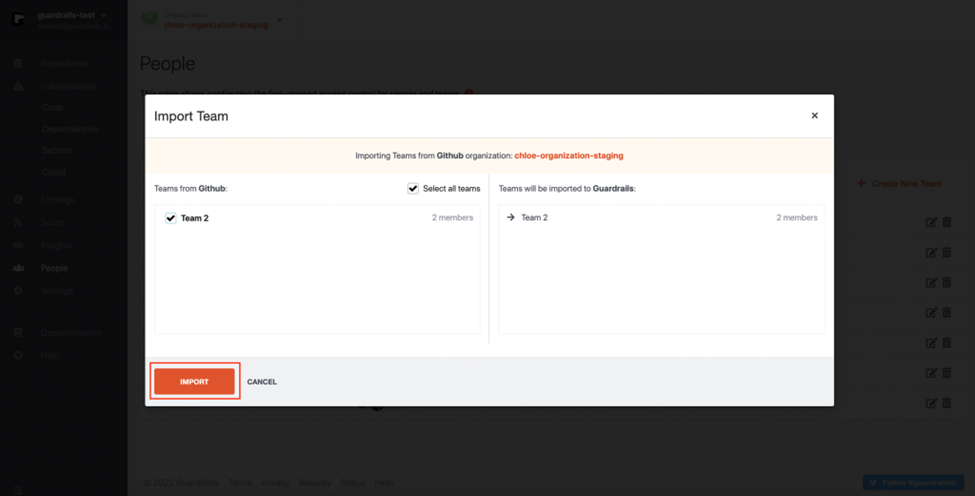 Import Teams from GitHub - GuardRails