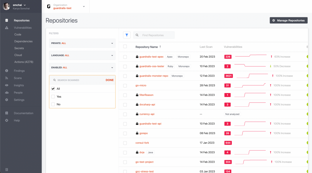 Ability To Filter Scanned Repositories - GuardRails