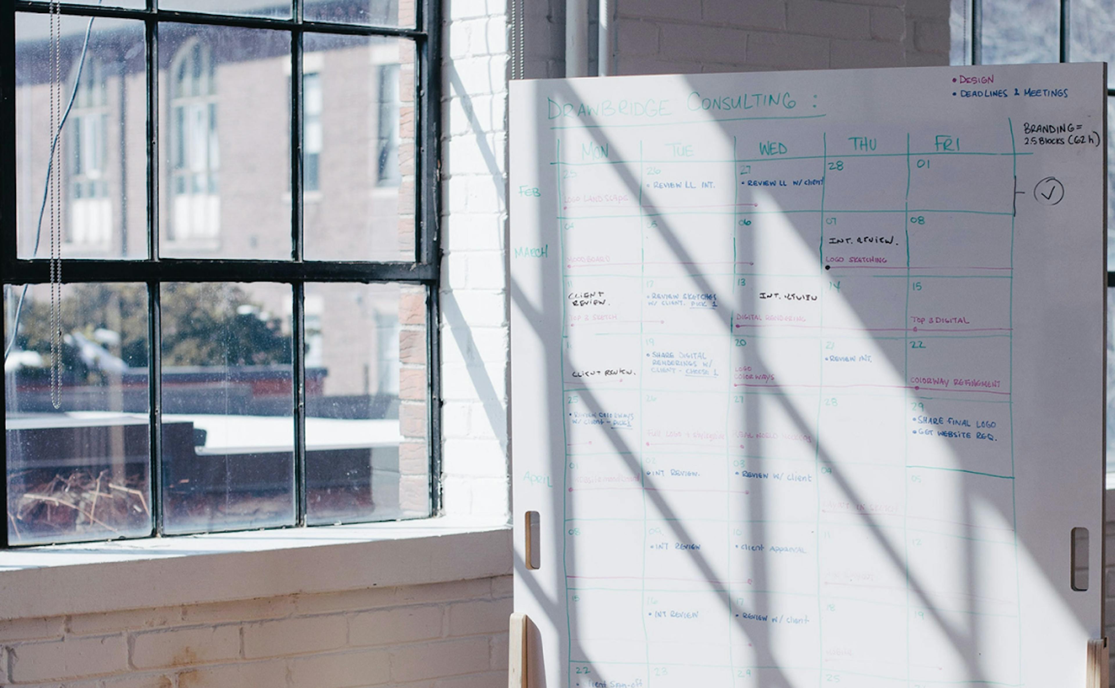 Vision board beside a window