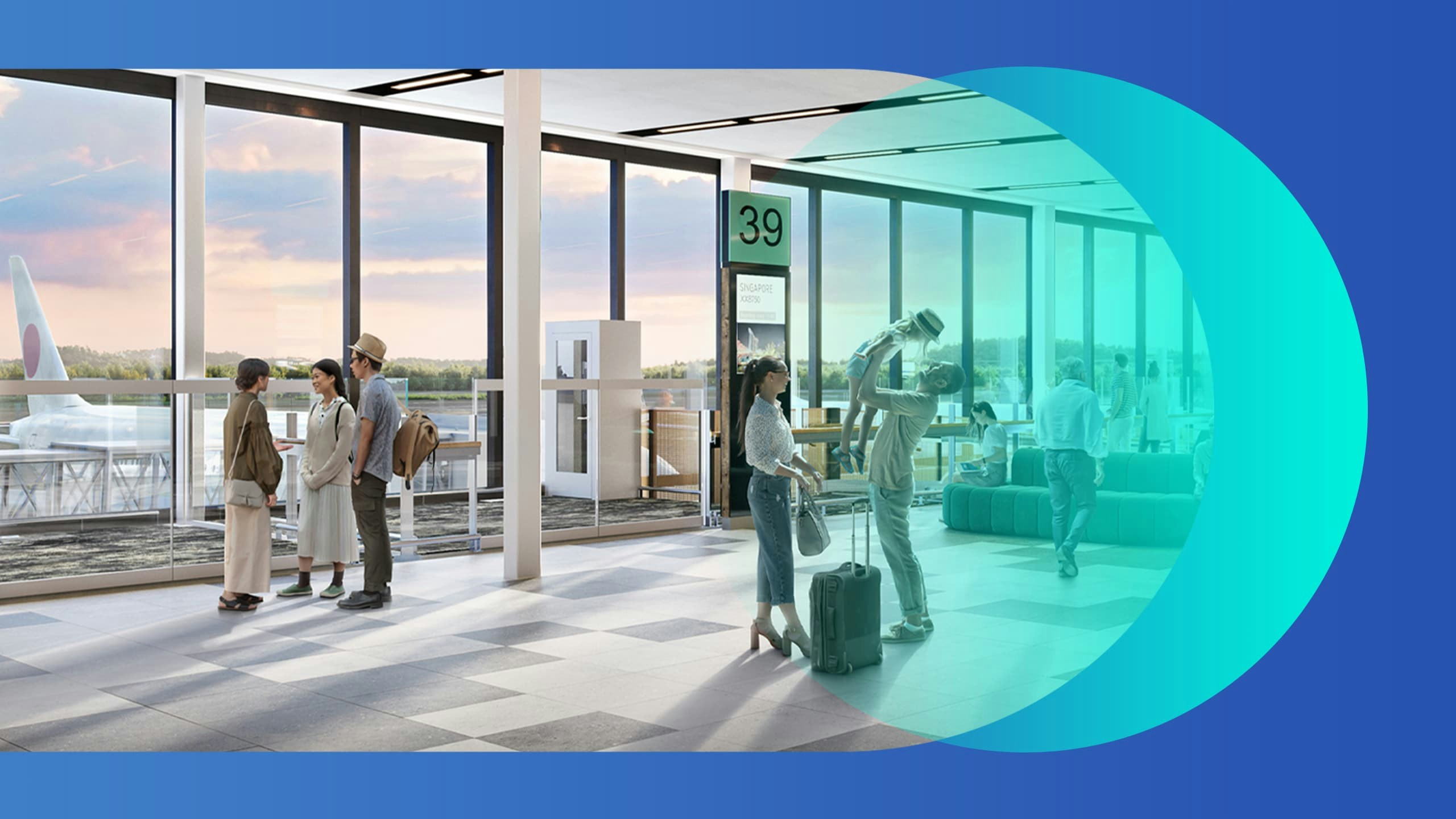 Gold Coast Airport terminal expansion promotion on a blue background
