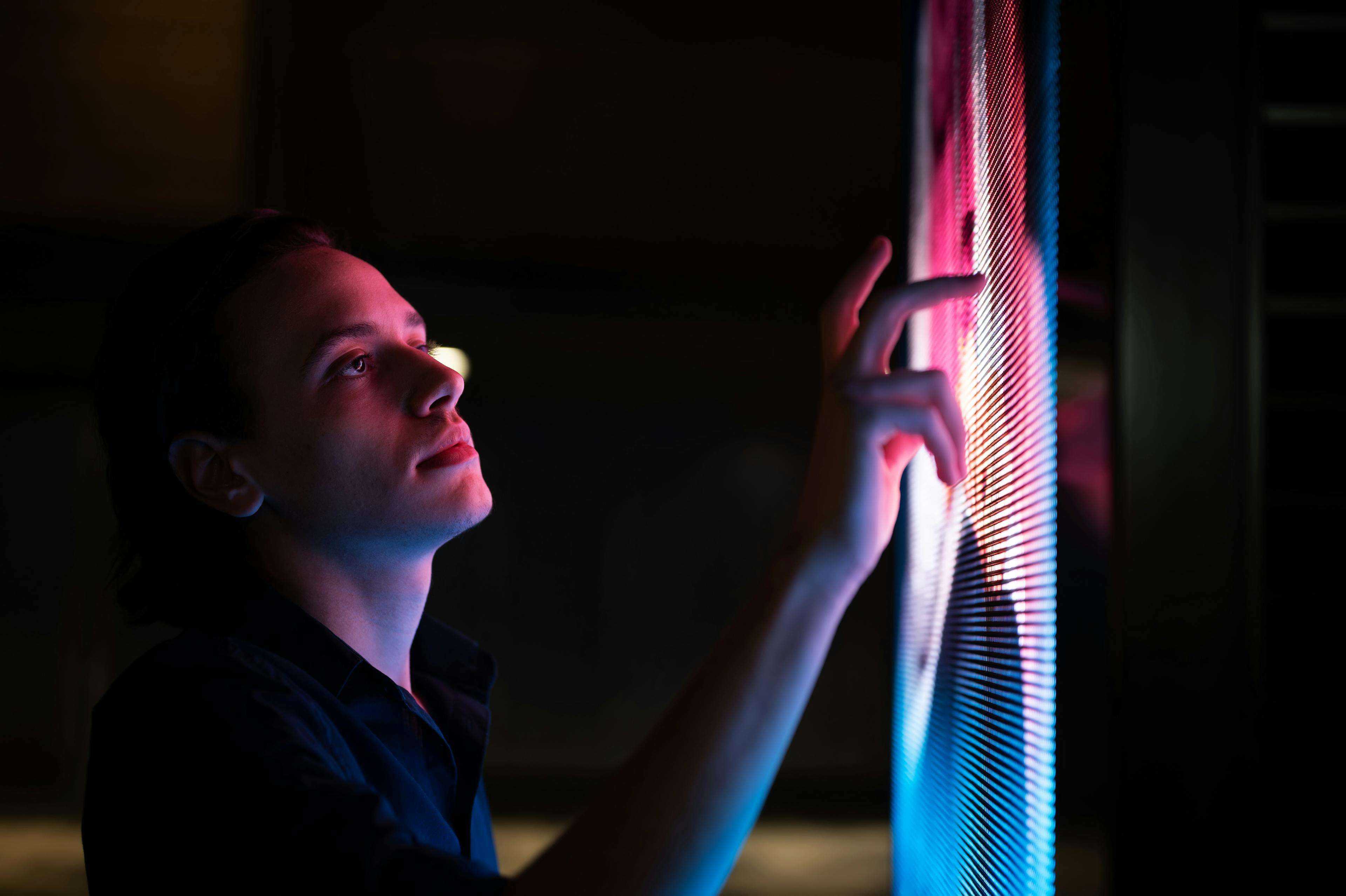 Woman interacting with display