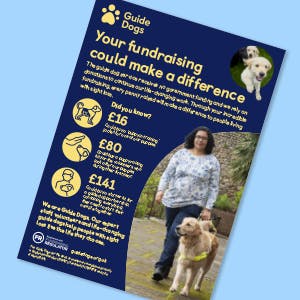 Image of a Guide Dogs flyer on a blue background.