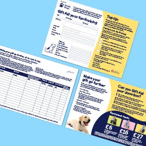 Image of a Guide Dogs flyer on a blue background.