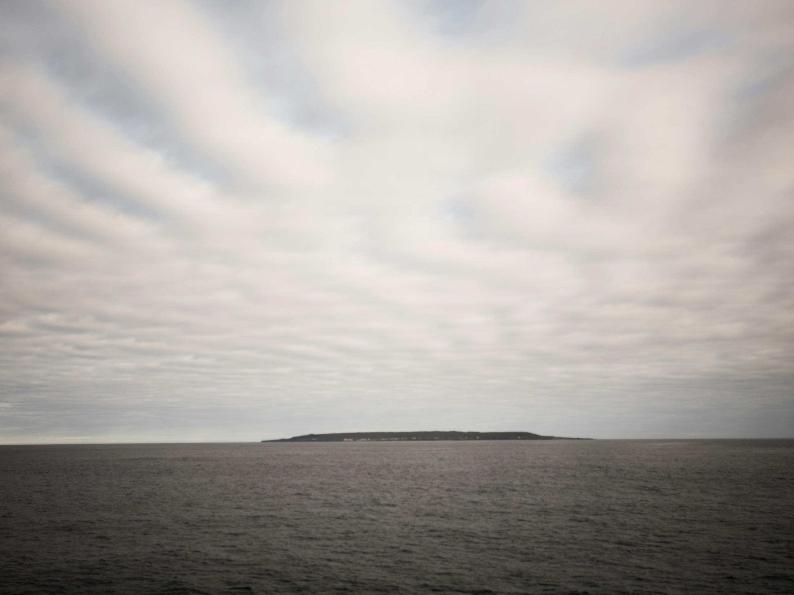 First Sight of the island of Grímsey from the Saefari ferry Iceland. August 2015 Photograph: Selina Miles