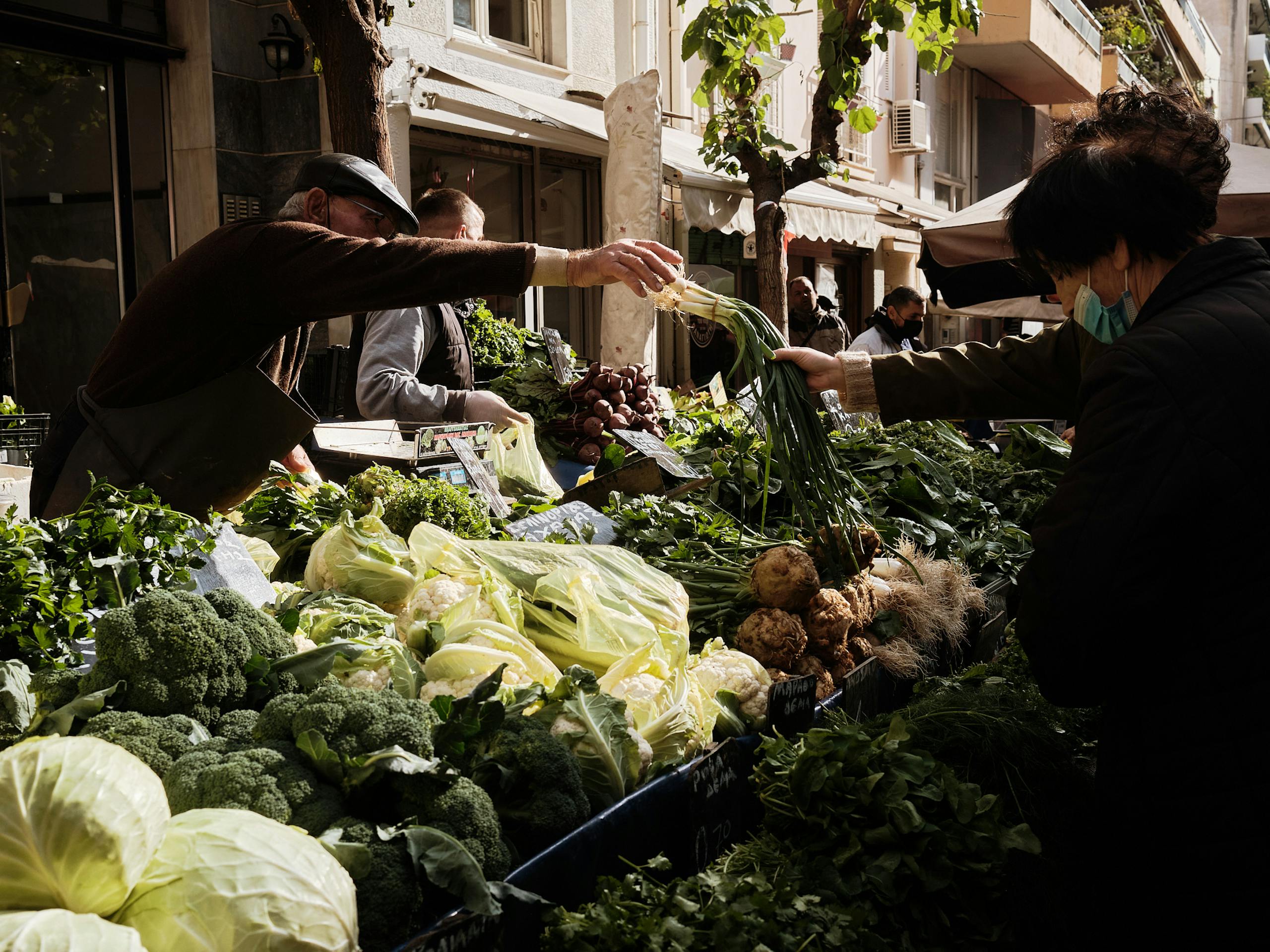 Kallidromiou Farmers' Market in Exarcheia, Athens, Greece. November 2021