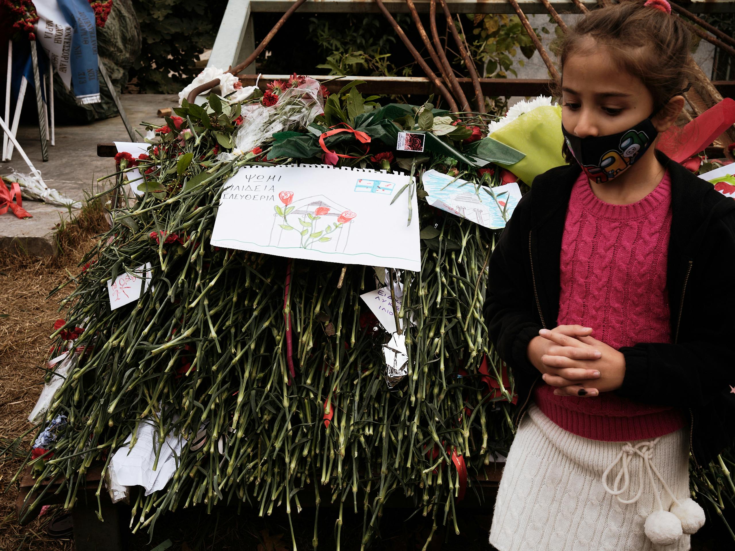 Memorial at the fallen gates of the 1973 student uprising at the Polytechnic University in Exarcheia, Athens, Greece. 17 November 2021
