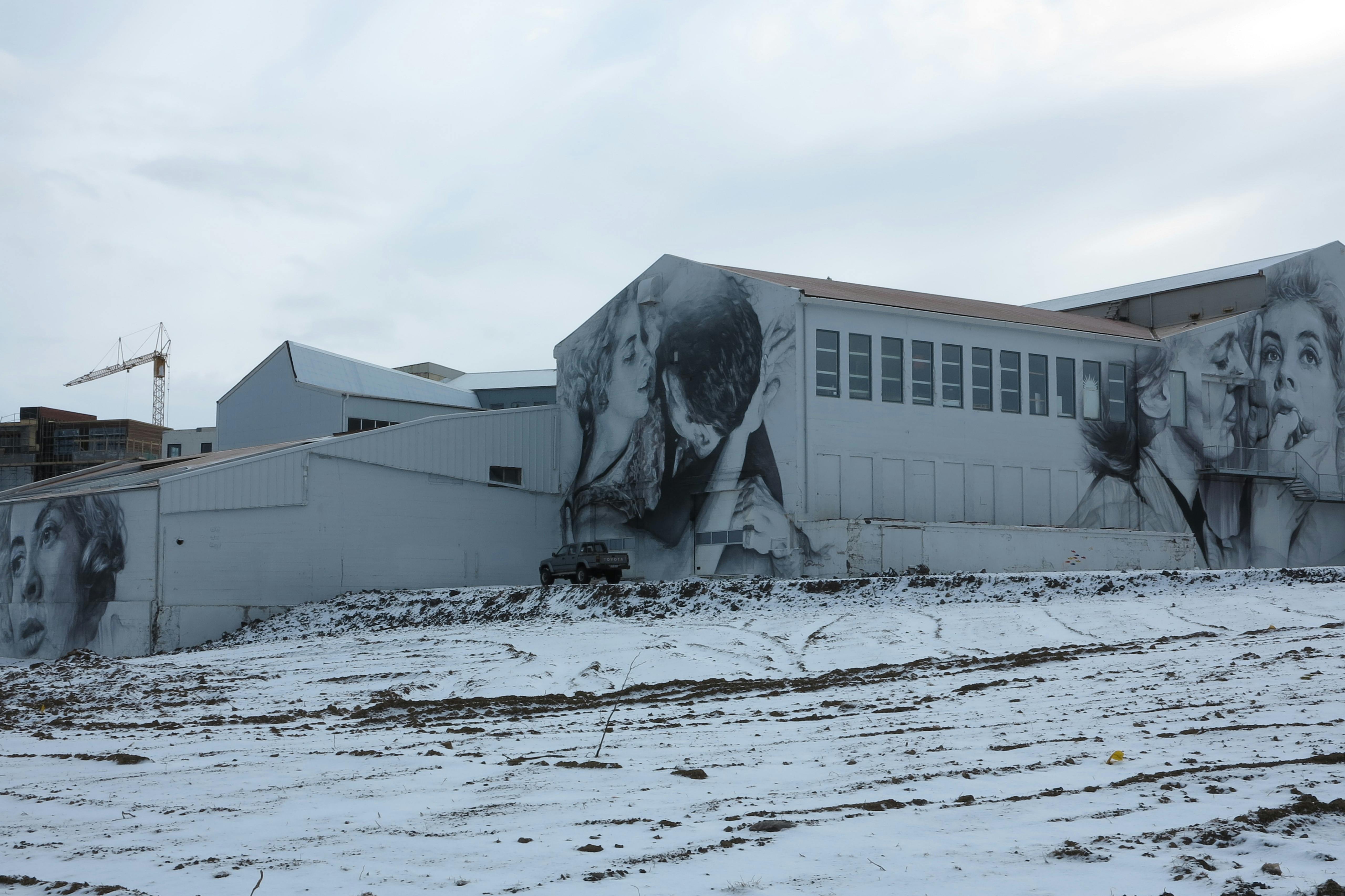 The completed triptych No Exit after the play by Jean-Paul Sartre Reykjavik, Iceland. January 2014 Photograph: Guido van Helten
