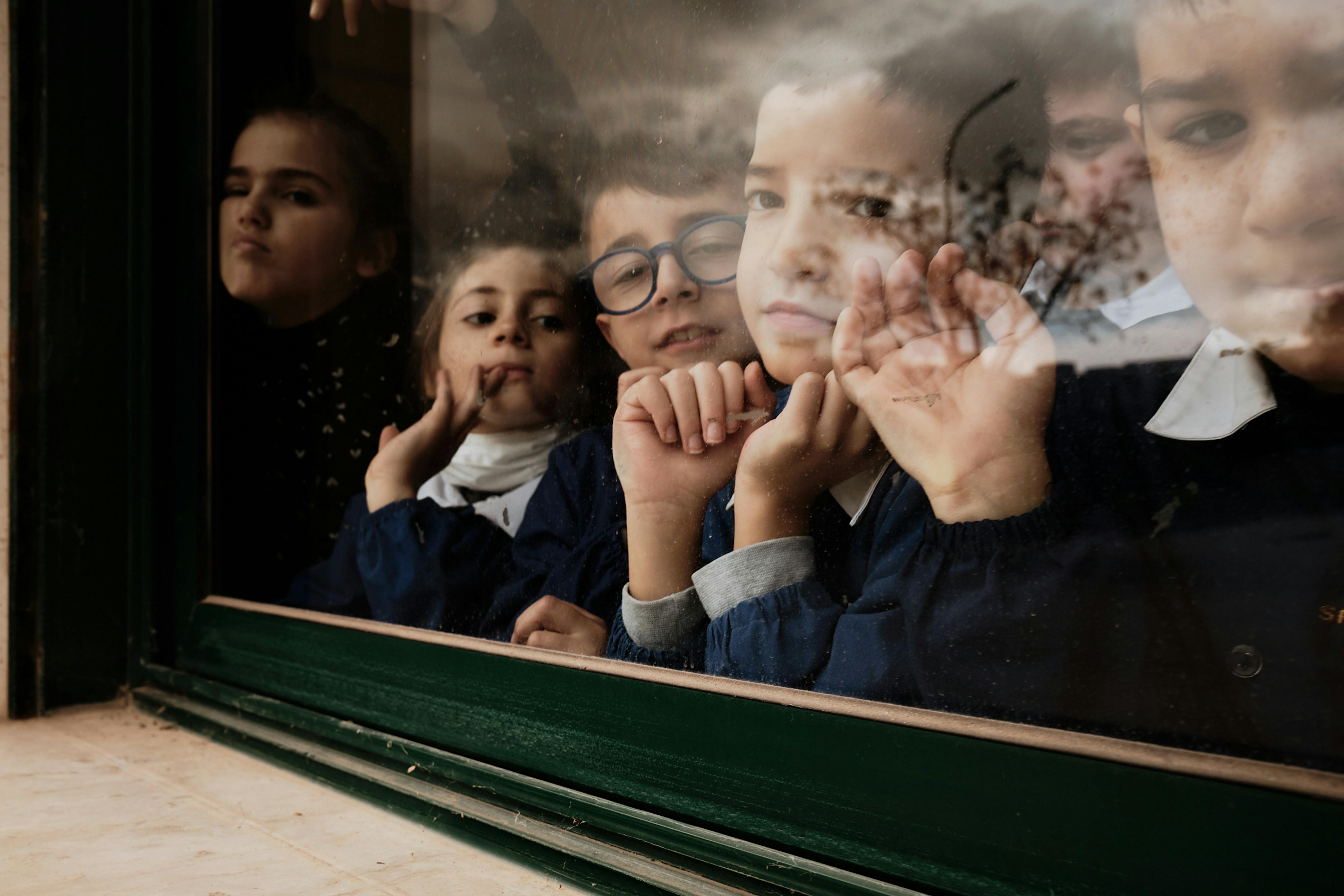 Students at Direzione Didattica Iv Circolo Elementare Marconi school at Trapani-Milo, Sicily. December 2021