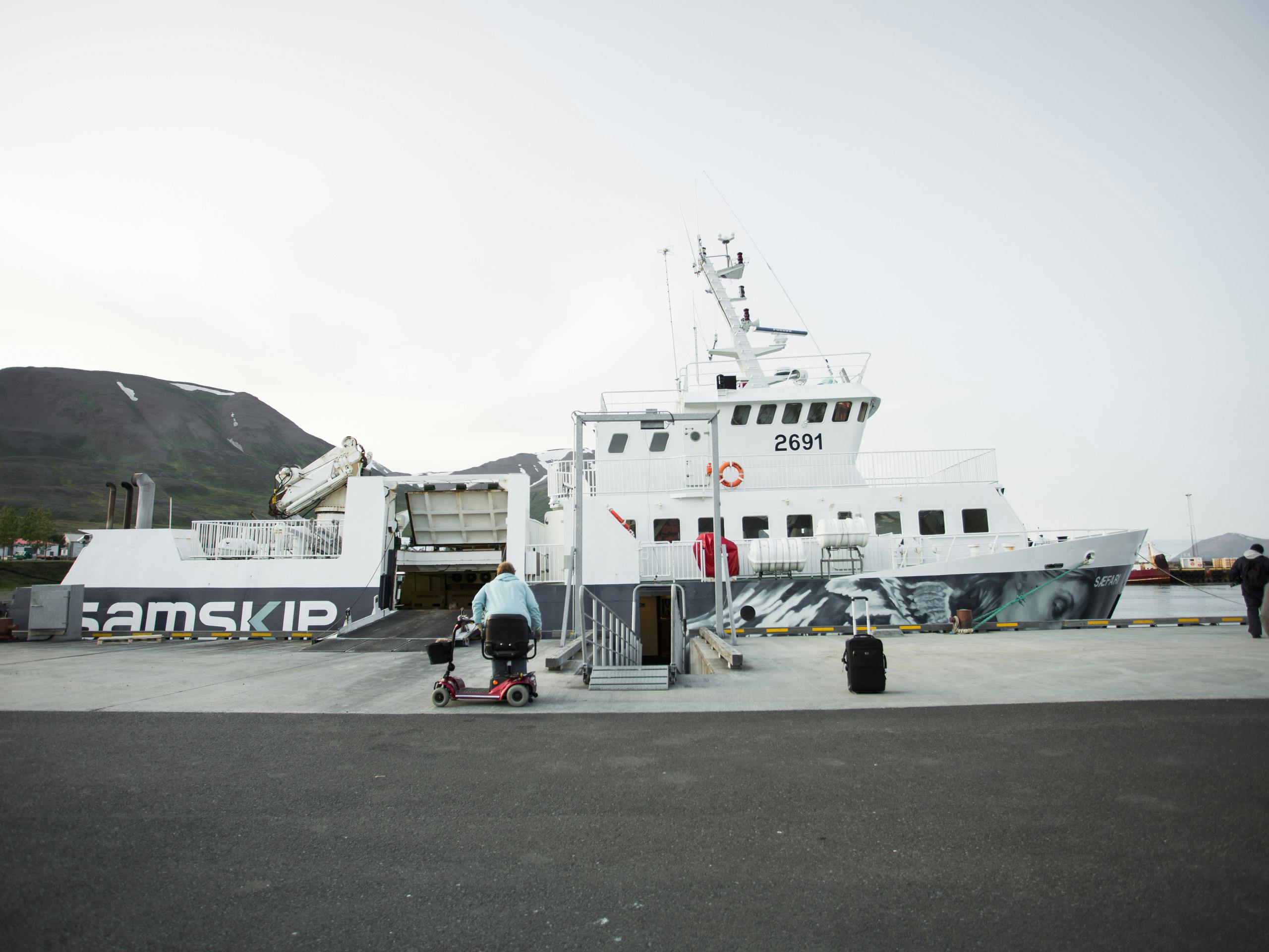 Saefari Ferry in Dalvik Harbour Iceland. August 2015 Photograph: Selina Miles