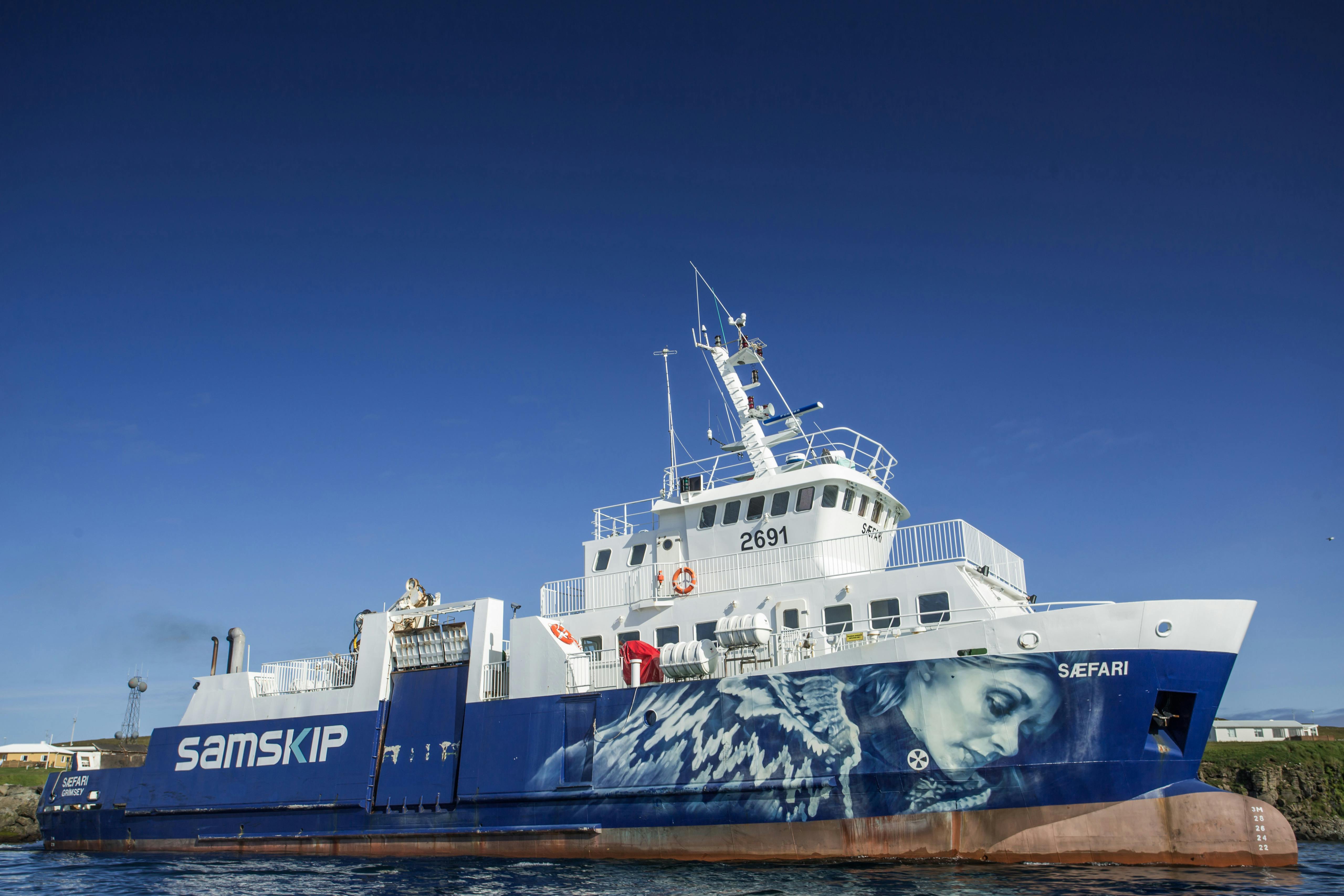 Saefari ferry on route to Grímsey from Dalvik Iceland. August 2015 Photograph: Guido van Helten